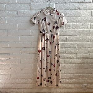 Vintage Cream Maxi Dress with Red and Purple Floral Print